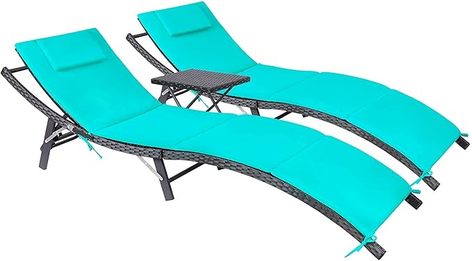 Outdoor Rattan Chaise Lounge Set with Folding Table