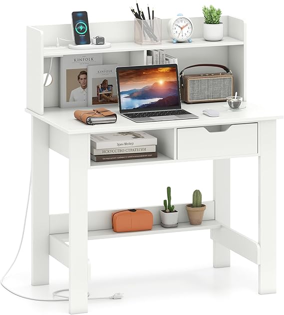 Computer Desk with Hutch and Charging Station