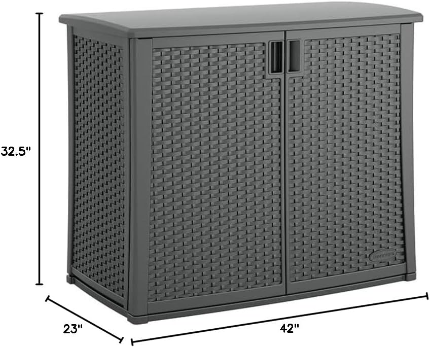 Plastic Outdoor Storage Cabinet - Waterproof Wicker Resin - Cool Gray