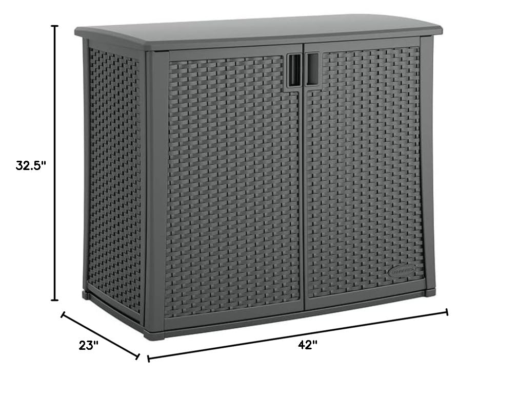 Plastic Outdoor Storage Cabinet - Waterproof Wicker Resin - Cool Gray