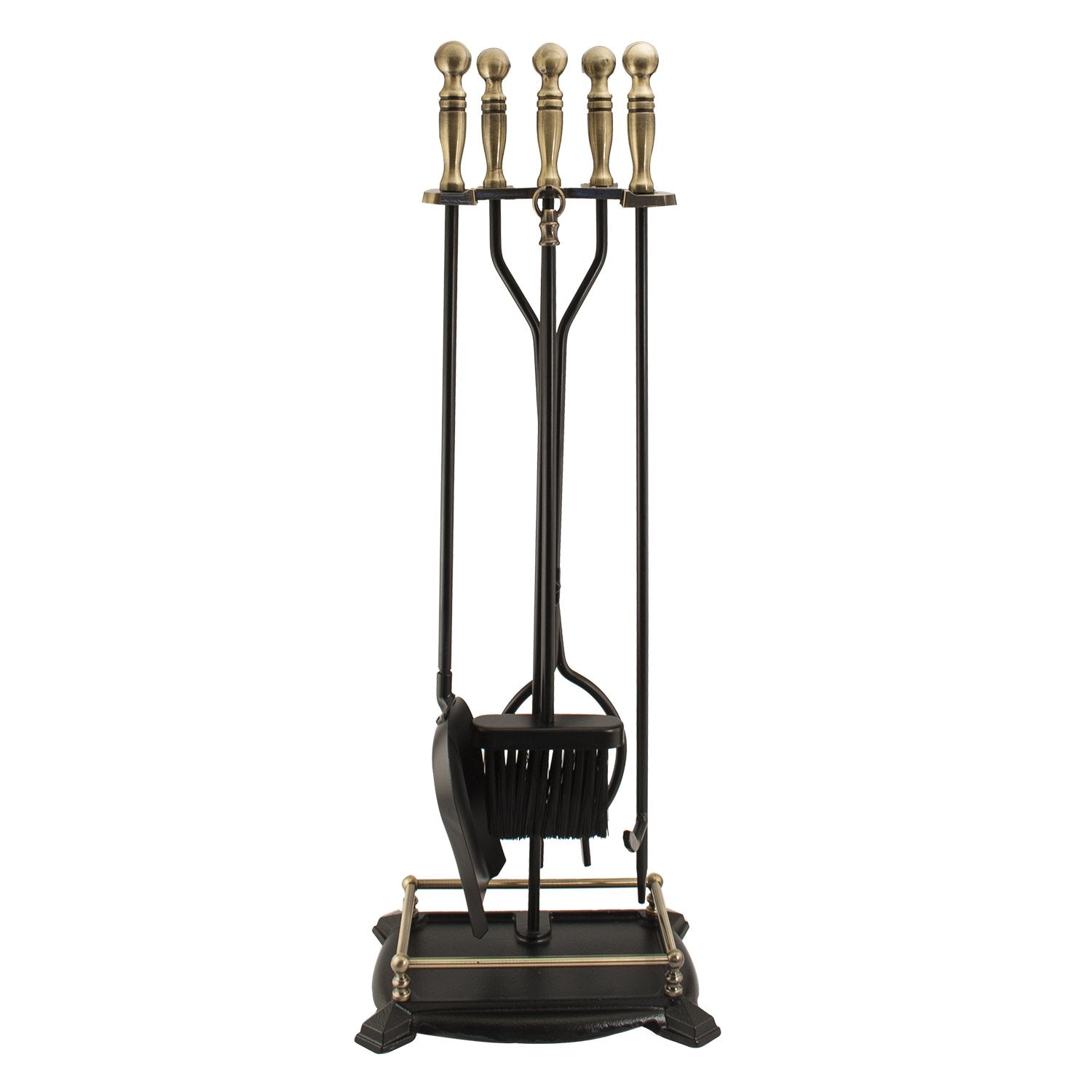 Antique Brass Fireplace Tool Set - 5 Piece
