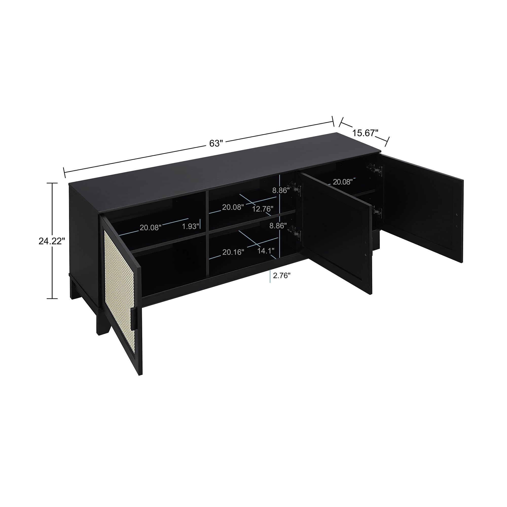 Mid-Century Modern Cane TV Stand 55 Inch