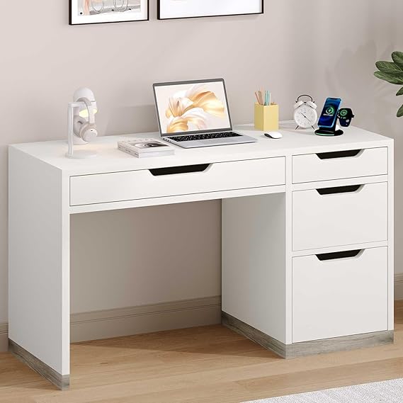 48 Inch White Desk with 4 Drawers