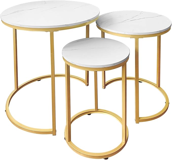 Nesting Tables Set of 3 Round Coffee Side Tables Gold