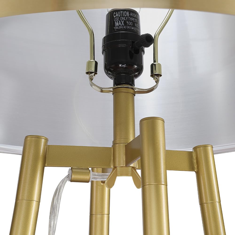 Floor Lamp with Shelves and Gold Shade