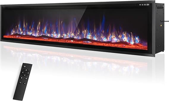 72" Electric Fireplace Wall Mounted with Remote Control