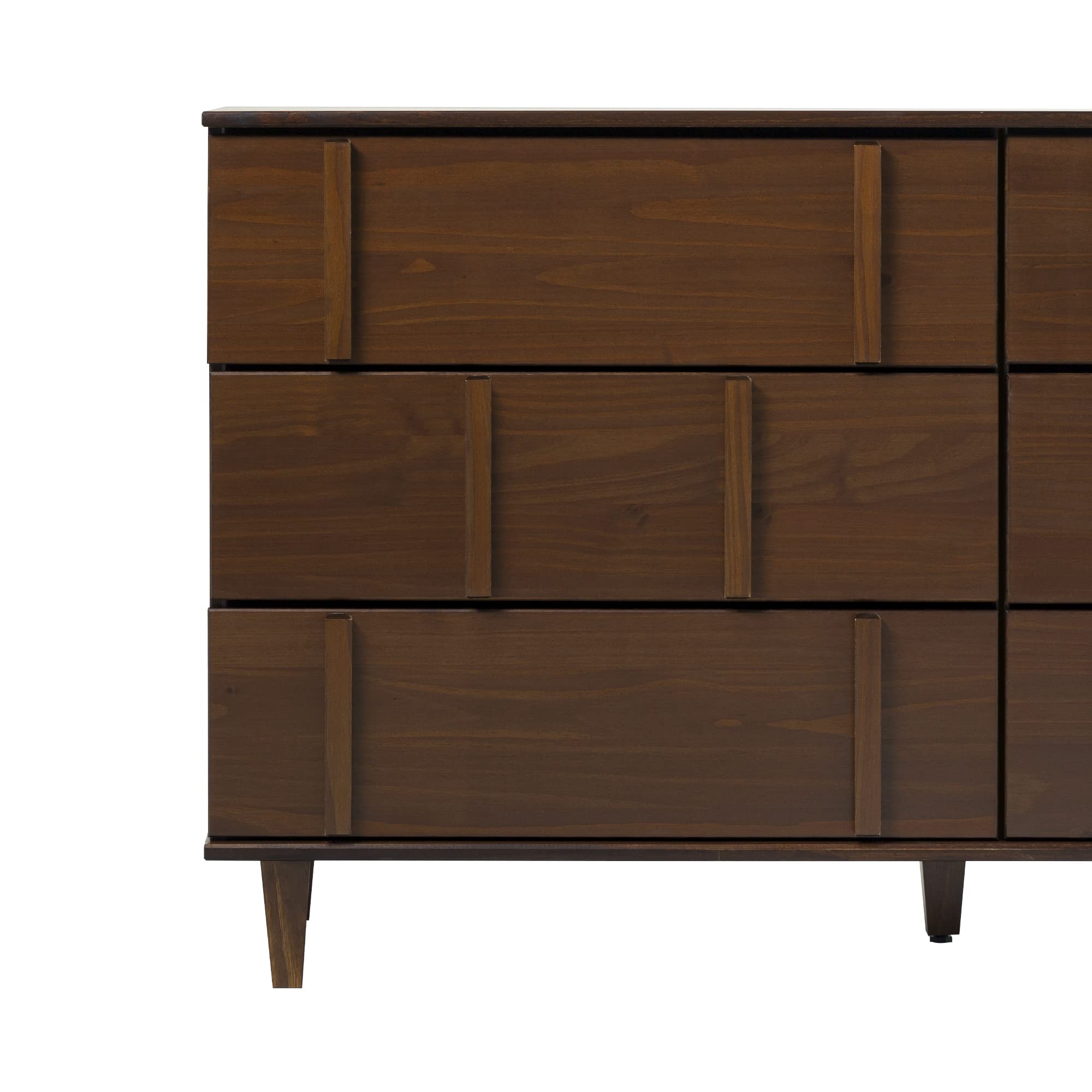 6-Drawer Solid Pine Wood Dresser 60 Inch Walnut