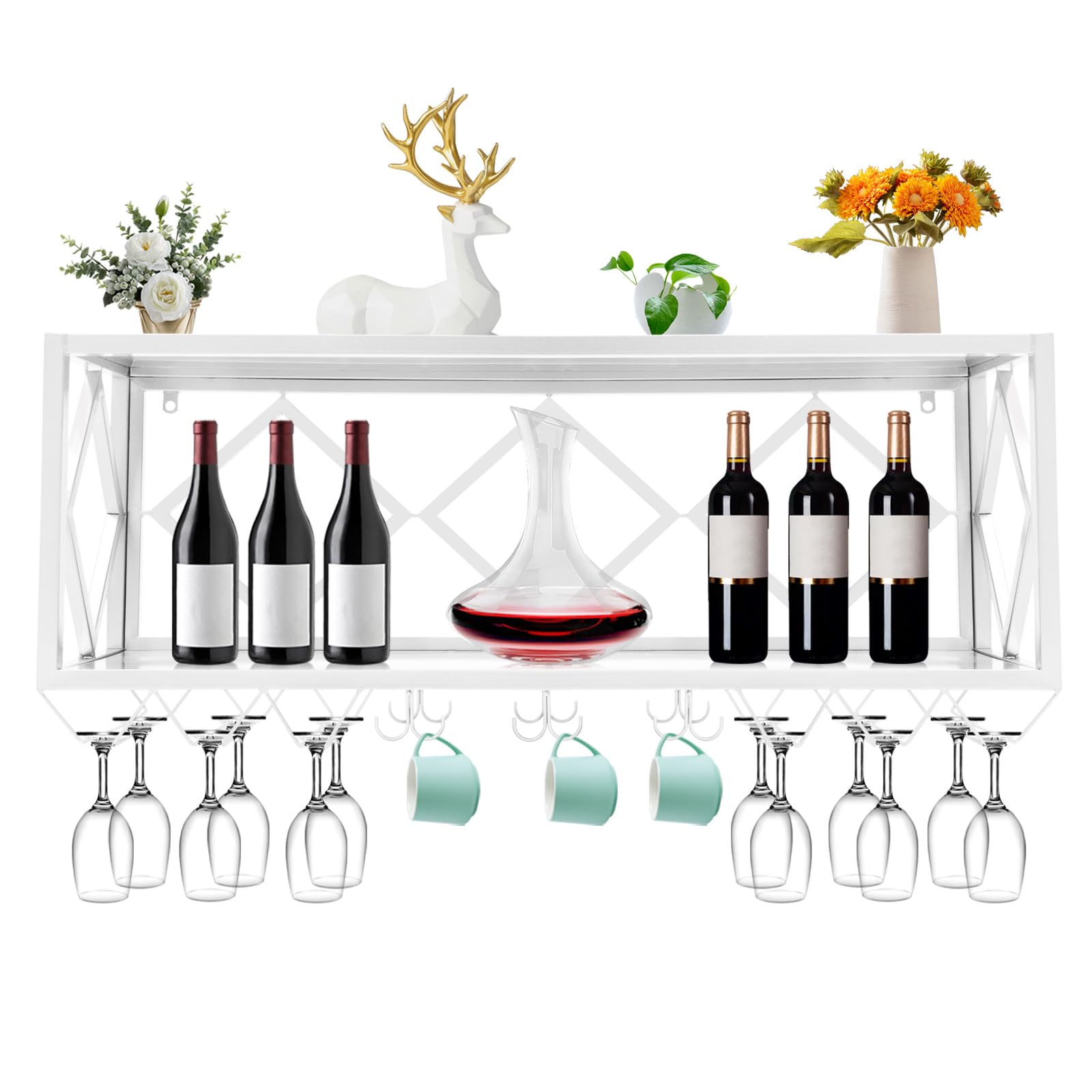 Wall Mounted Wine Rack with Glass Holder