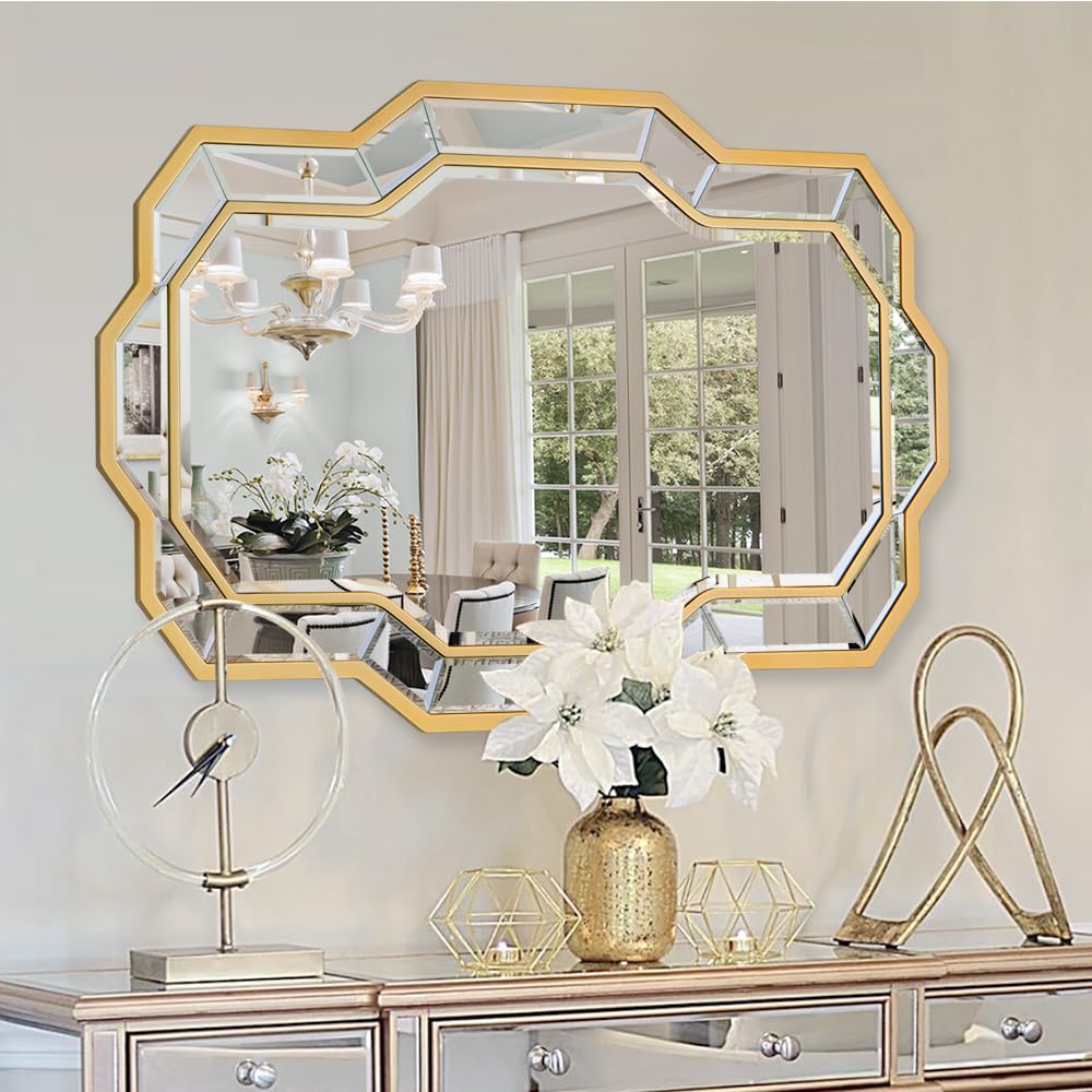 36x24 Gold Beveled Wall Mirror