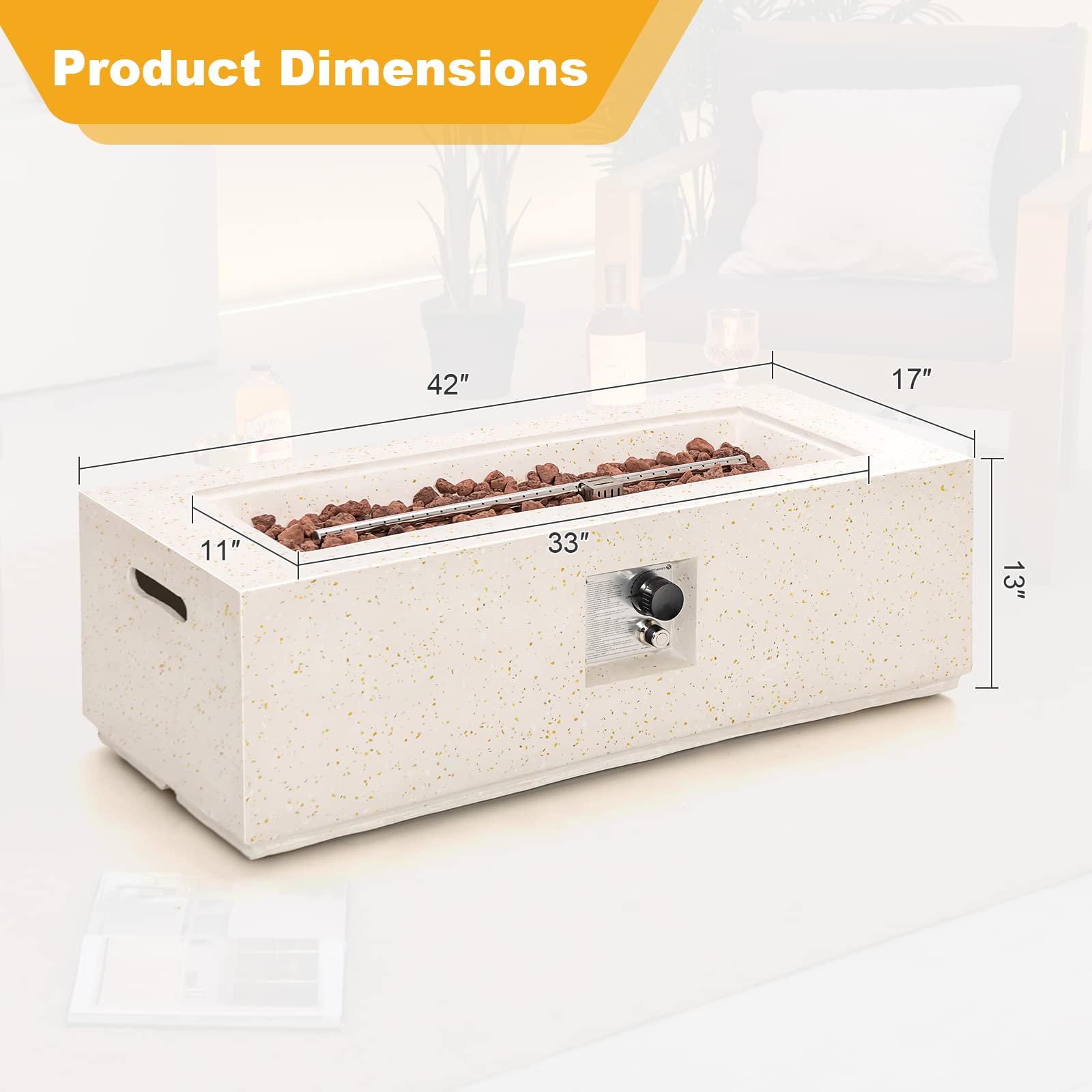 50,000 BTU Rectangle Terrazzo Propane Fire Pit Table