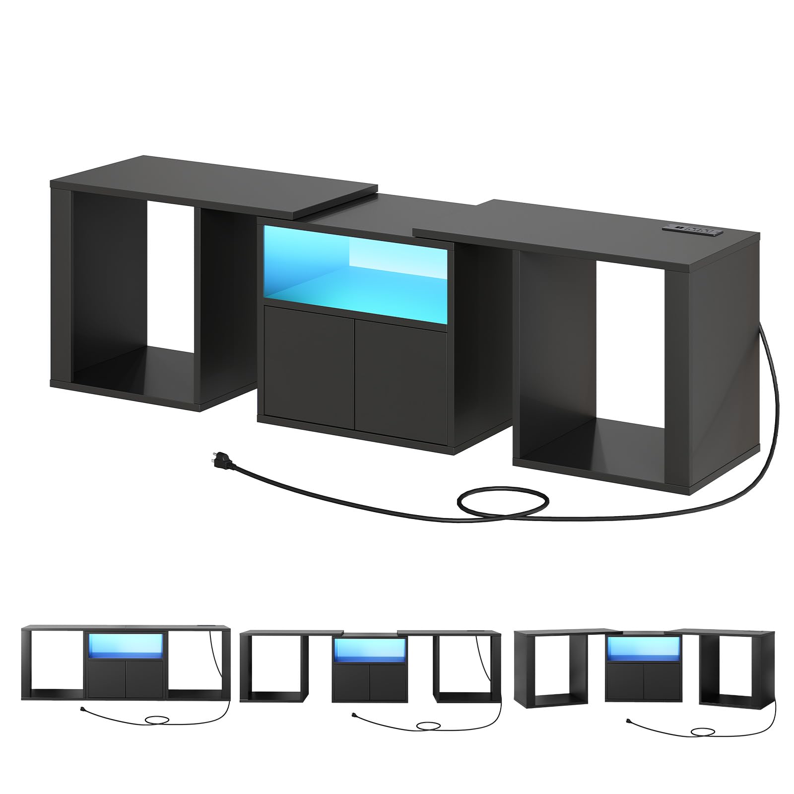 YATINEY TV Stand with Power Outlet and LED Light, Free-Combination TV Media Stand for 65 inch TV, Modern Entertainment Center for Living Room Storage, Black DS09UDBB