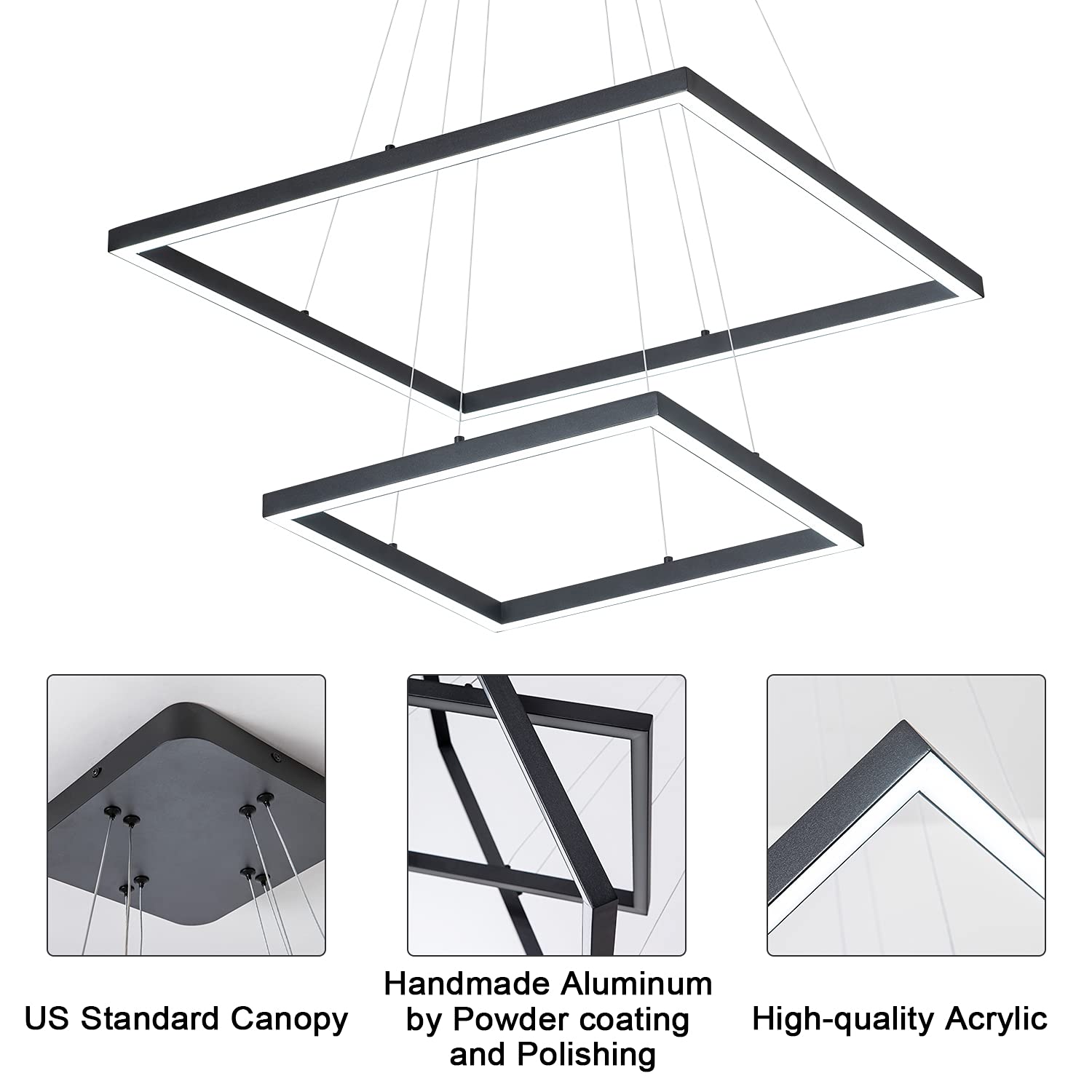 Modern LED Square Chandelier Dimmable Pendant Light