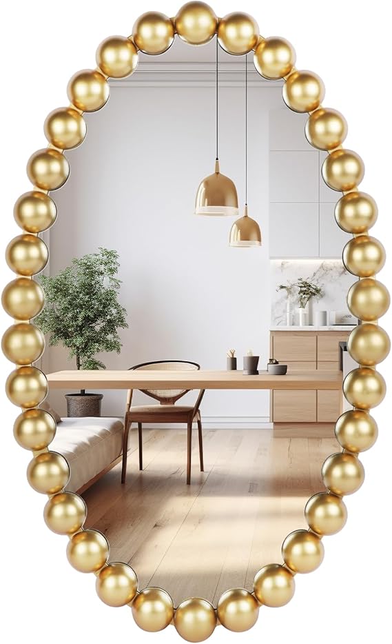 30" Oval Wall Mirror with Beaded Frame