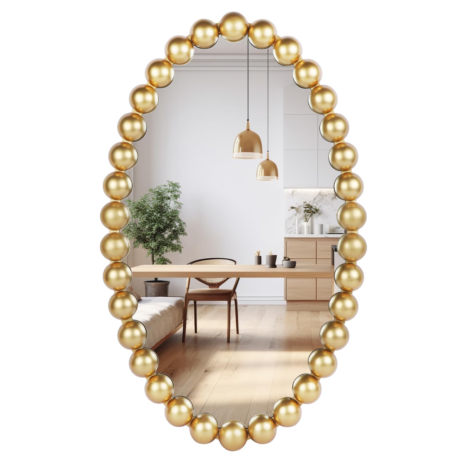 30" Oval Wall Mirror with Beaded Frame