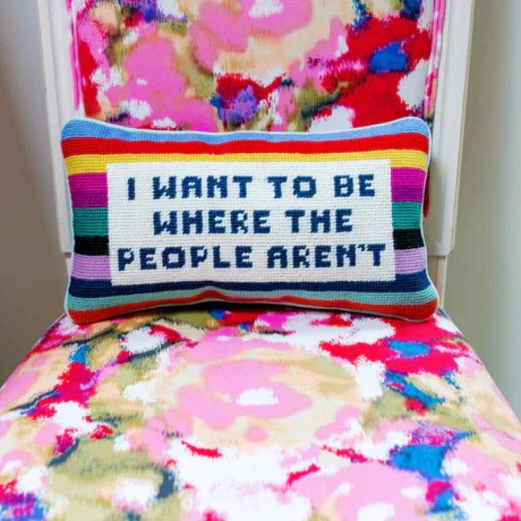 Needlepoint Decorative Throw Pillow - Where The People Aren't