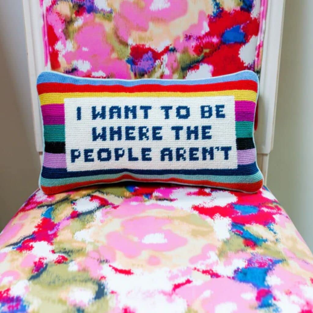 Needlepoint Decorative Throw Pillow - Where The People Aren't - 8x14 Inch