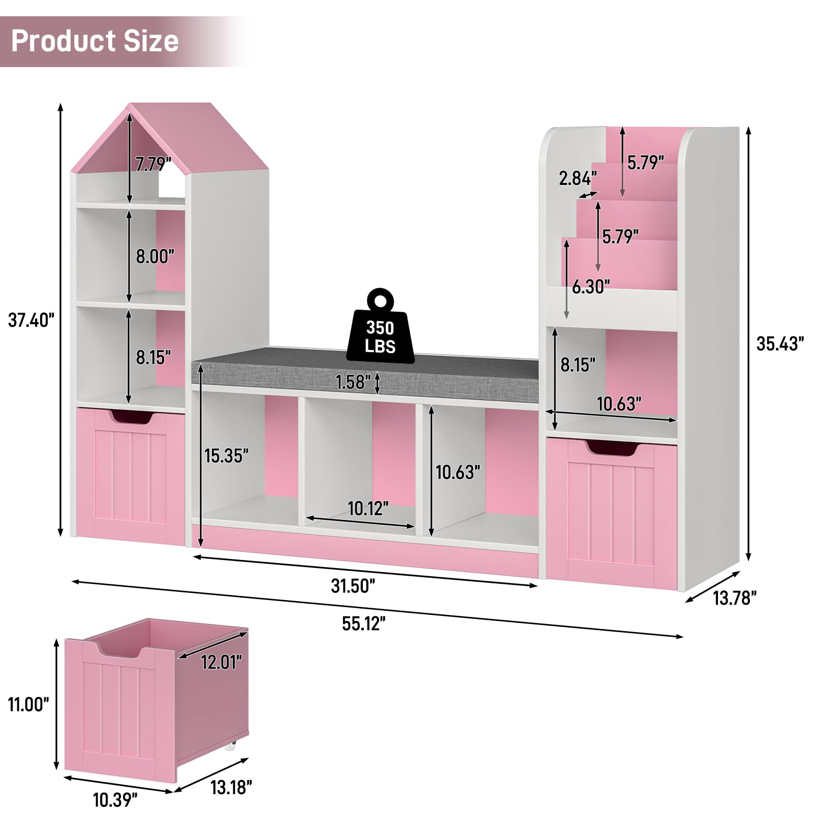 Kids Bookshelf with Reading Nook and Storage