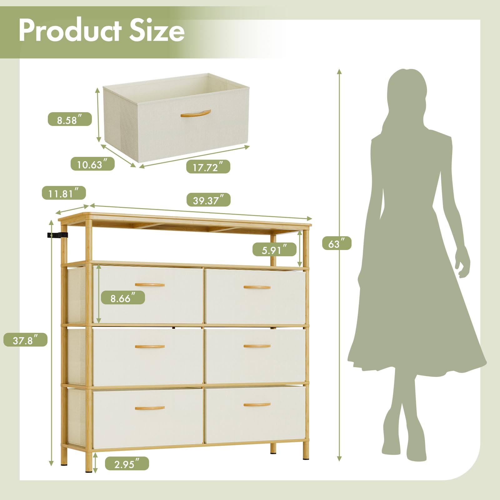 Solid Wood Dresser with 6 Drawers