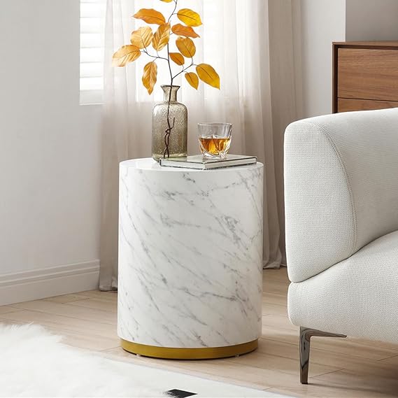 Round Marble End Table with Gold Edge