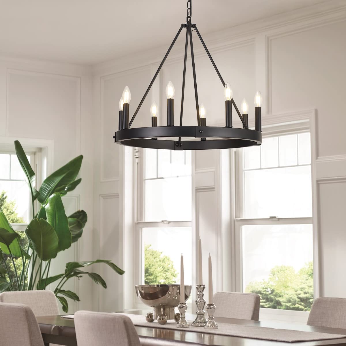 8-Light Farmhouse Wagon Wheel Chandelier