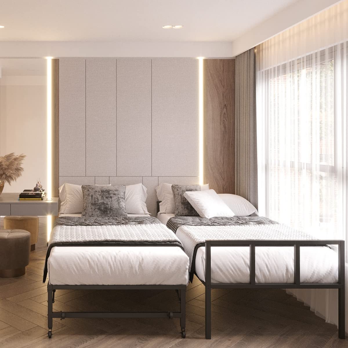 Twin Daybed with Pop-Up Trundle Set - Black Metal Frame