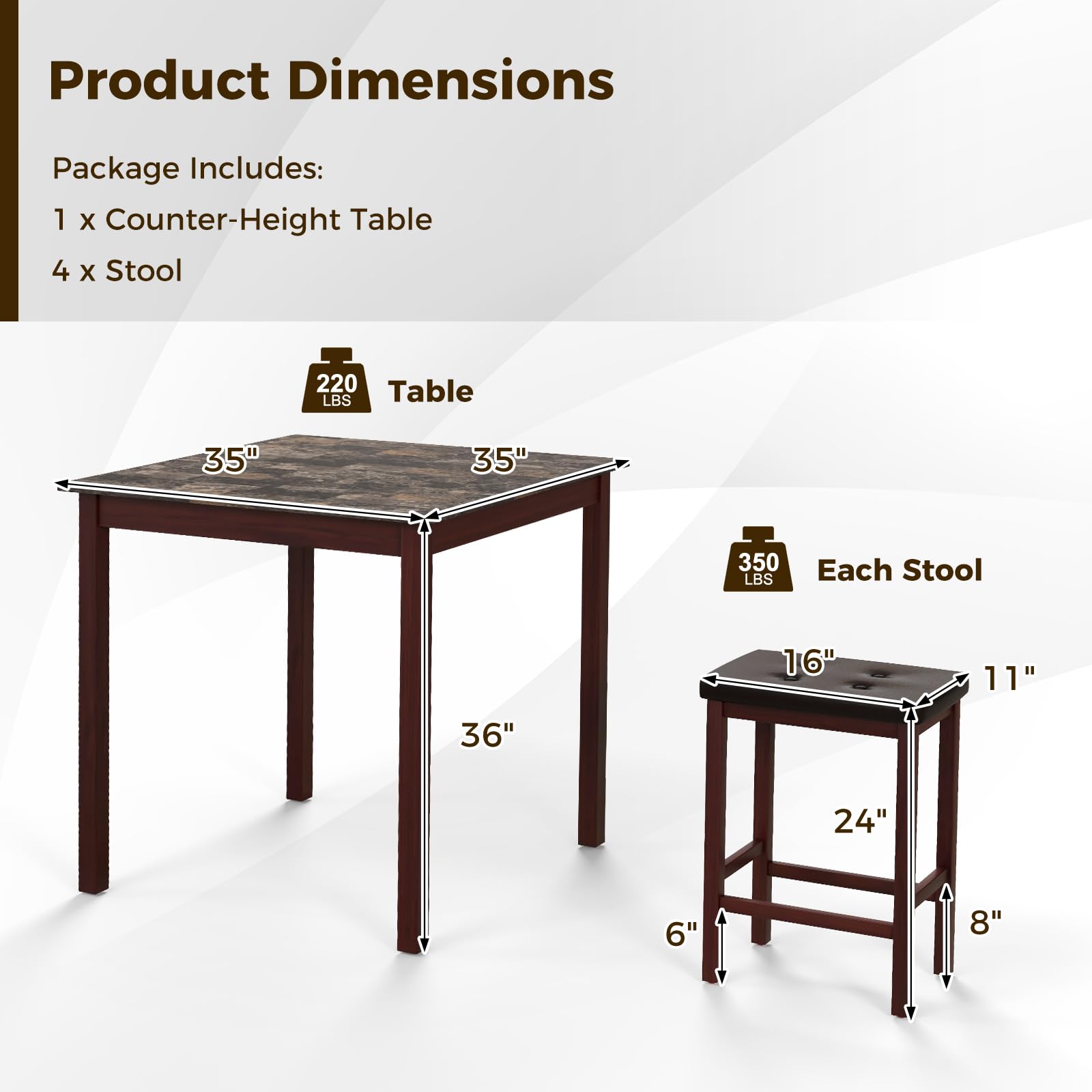 5-Piece Counter-Height Dining Set with Faux Marble Table