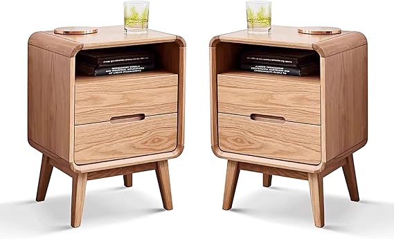 Solid Wood Nightstand with Two Drawers