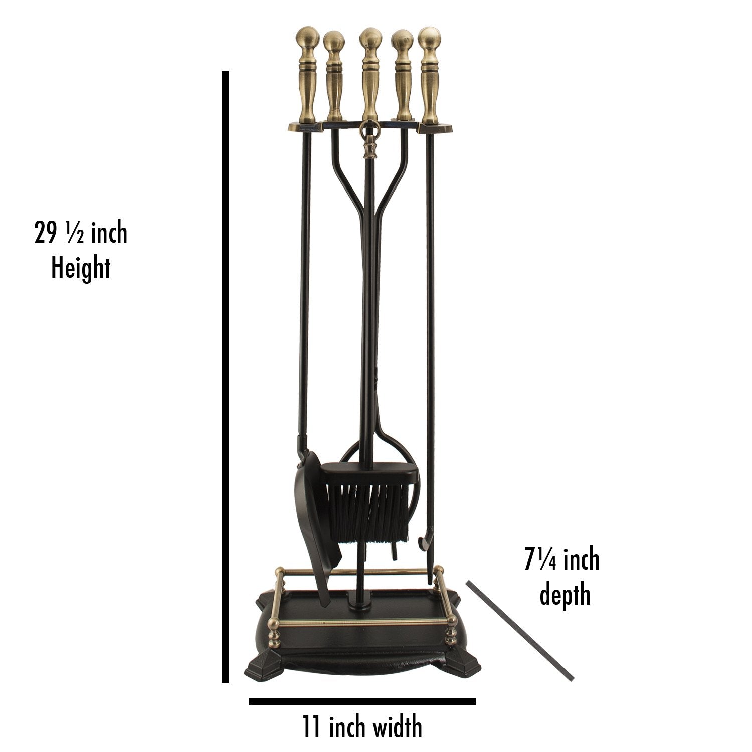 Antique Brass Fireplace Tool Set - 5 Piece