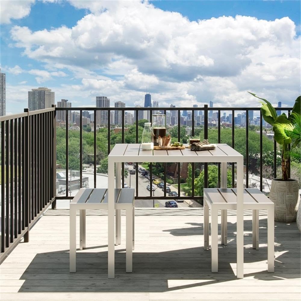 Flats & Castles Luca 3-Piece Modern Aluminum Outdoor Bistro Set in Silver