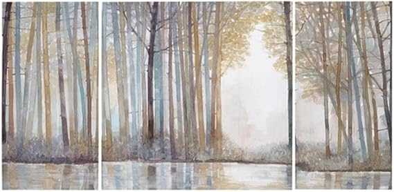 Blue Midst Forest Triptych Canvas Wall Art Set - 3 Piece Abstract Landscape