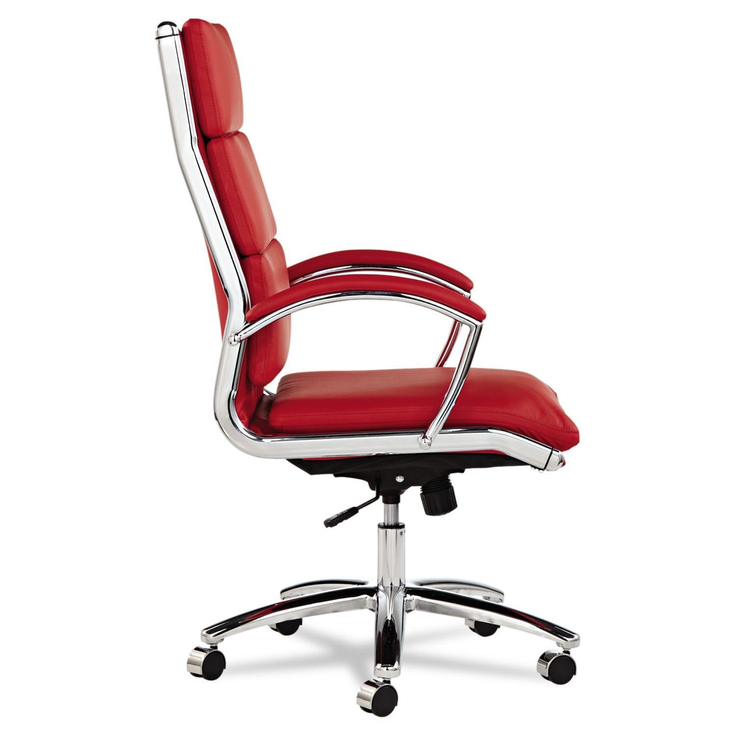 High-Back Swivel Tilt Office Chair Red Soft Leather Chrome Frame
