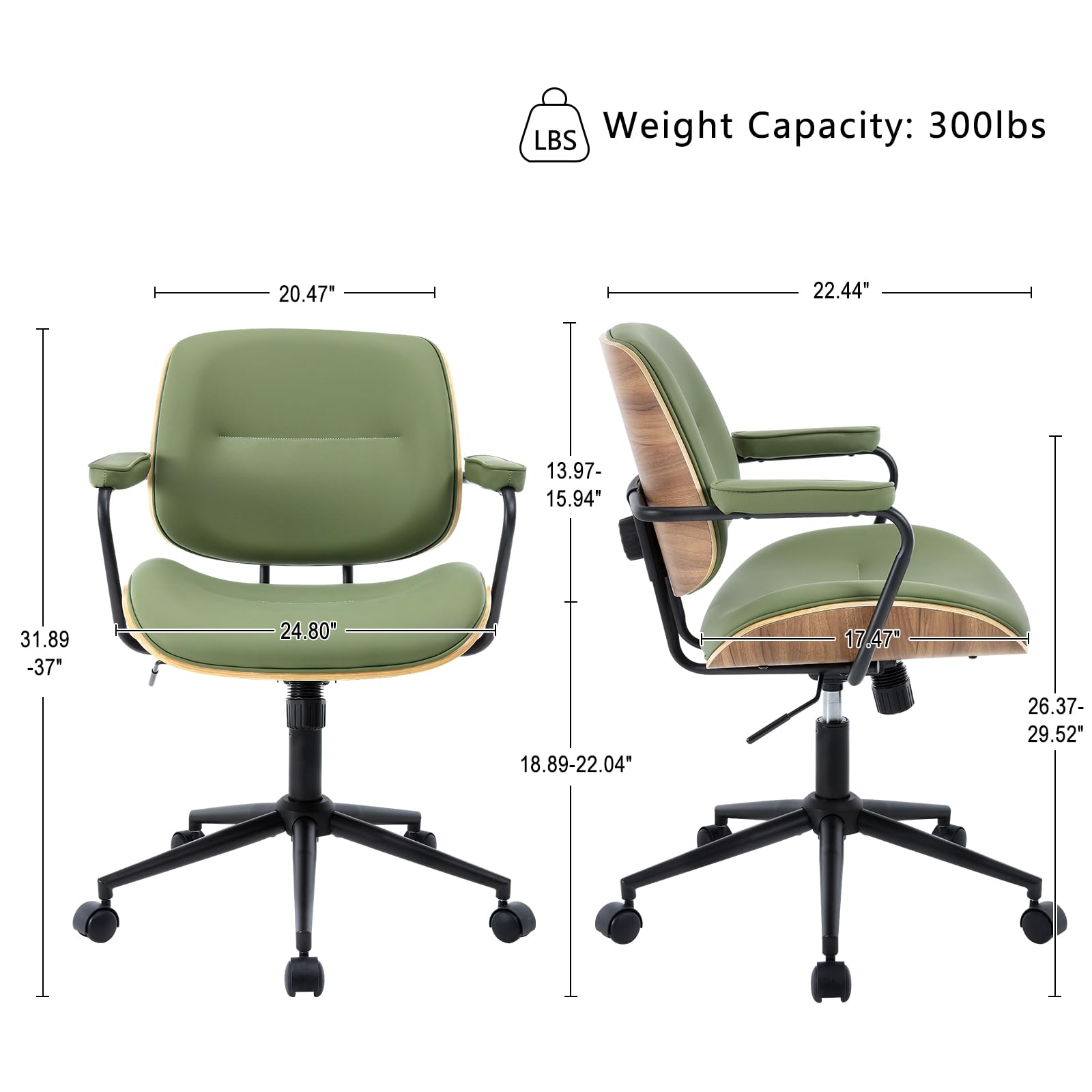Mid Century Modern Office Chair with Walnut Back