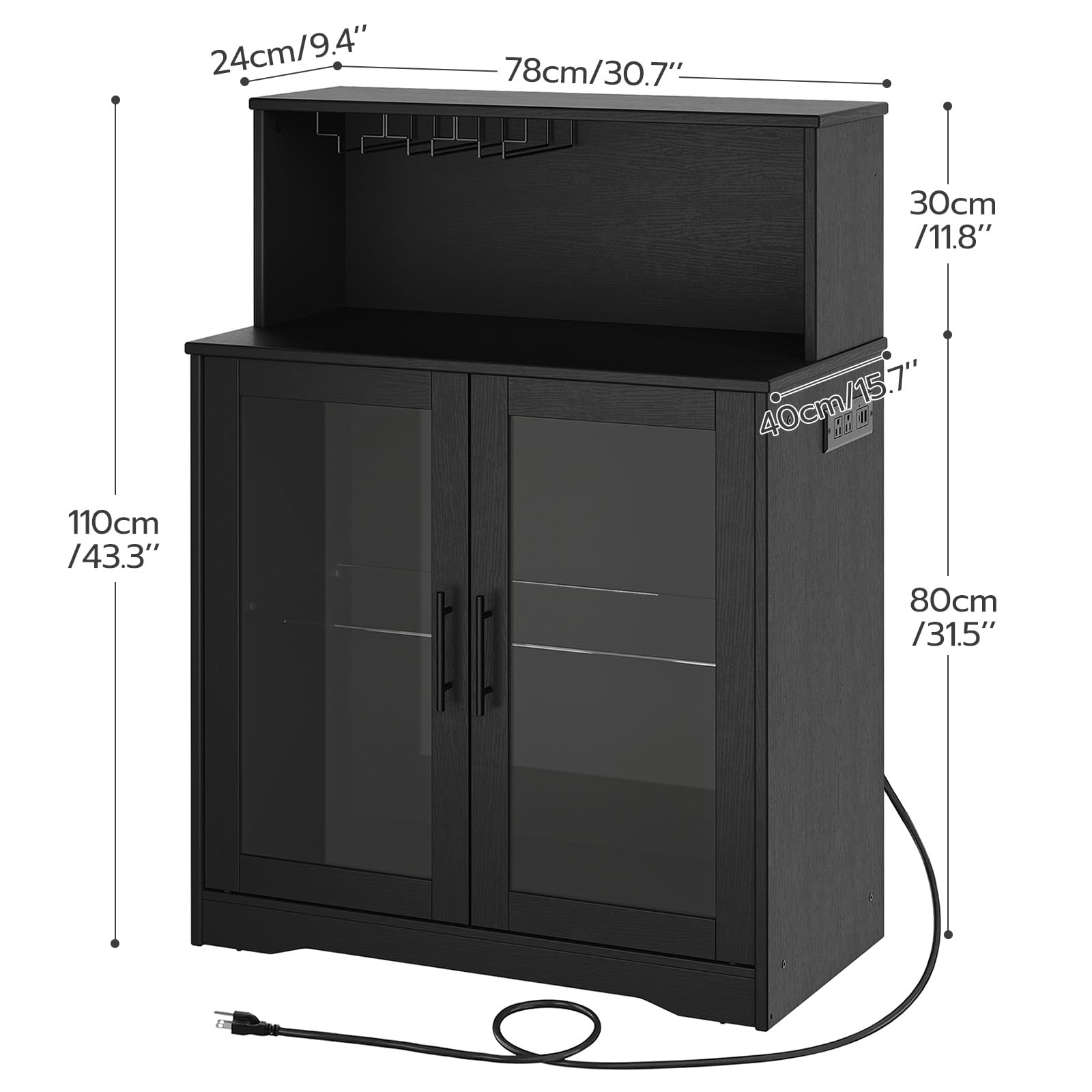 Wine Bar Cabinet with LED Light and Power Outlets