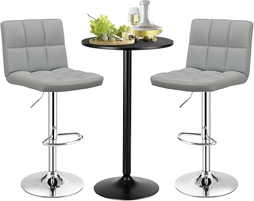 3-Piece Bar Table Set with Adjustable Swivel Chairs