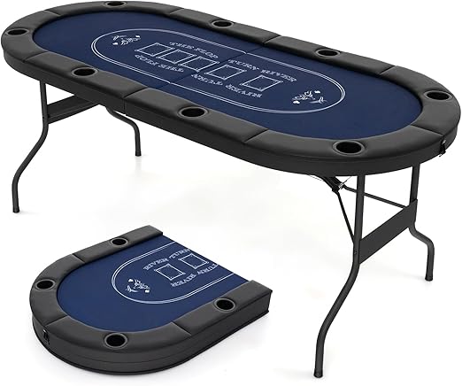 8 Player Poker Table Foldable 72 Inch Oval Card Game Table