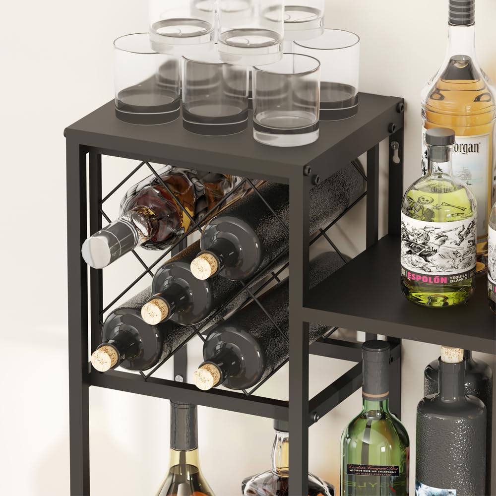 Wall Mounted Wine Rack 2 Tier with Glass Holder