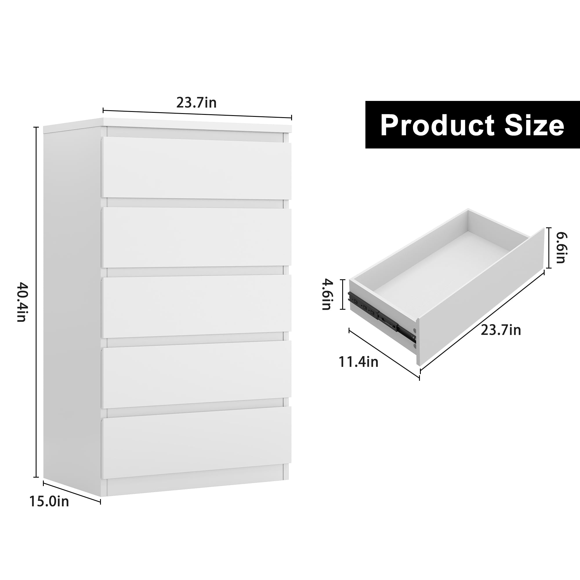 White 5 Drawer Dresser - Modern Wood Storage Chest