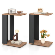 Rolling C-Shaped End Table Set of 2 with Wheels and Storage Shelf