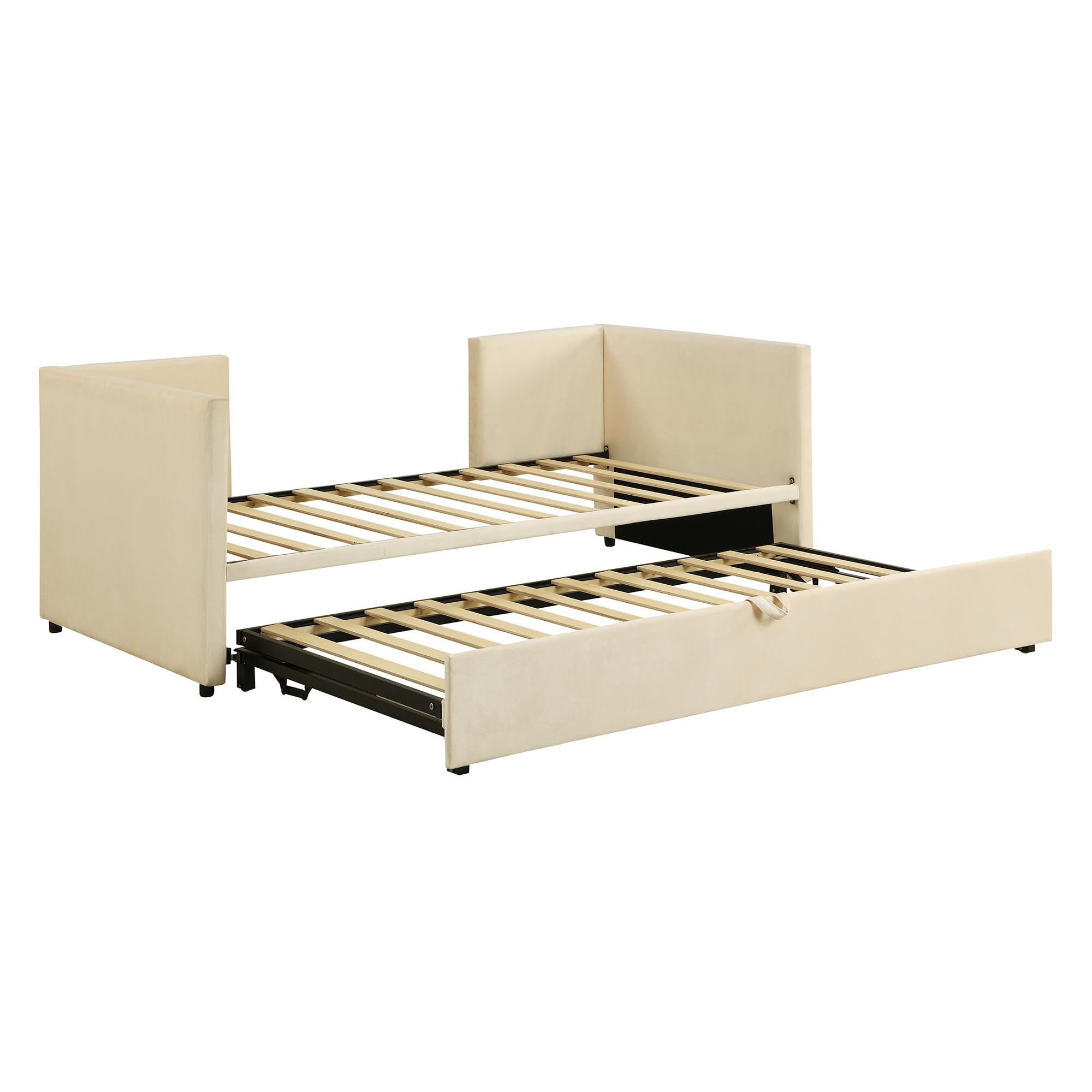 Twin Size Velvet Upholstered Daybed with Pop Up Trundle