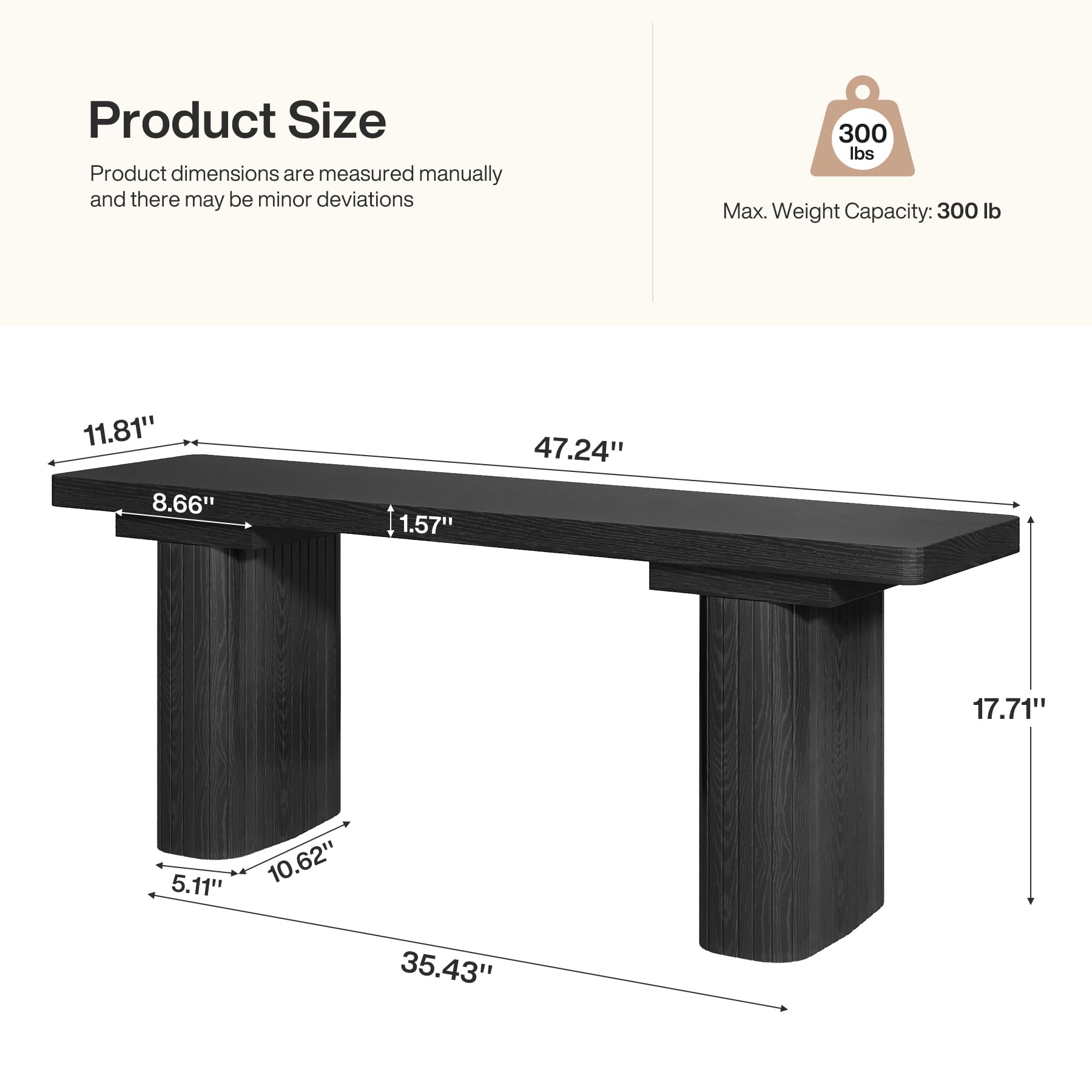 47-Inch Wooden Dining Bench with Sturdy Legs