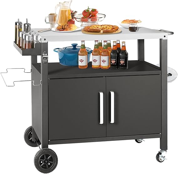 Grill Cart Table with Storage Cabinet