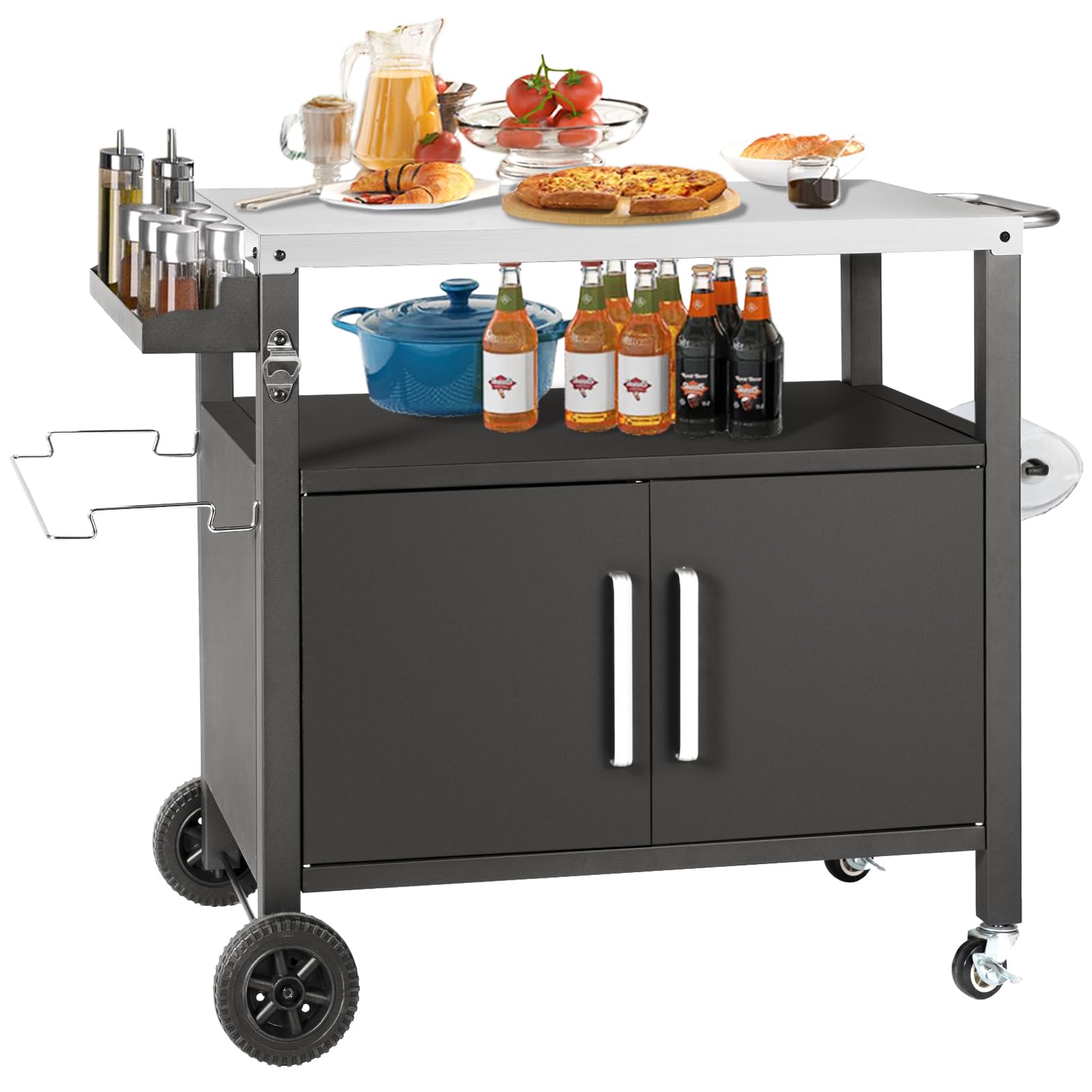 Grill Cart Table with Storage Cabinet