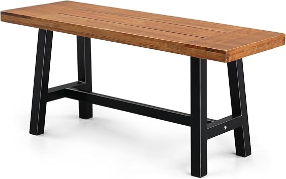 Outdoor Bench with Metal Legs Rustic Wood