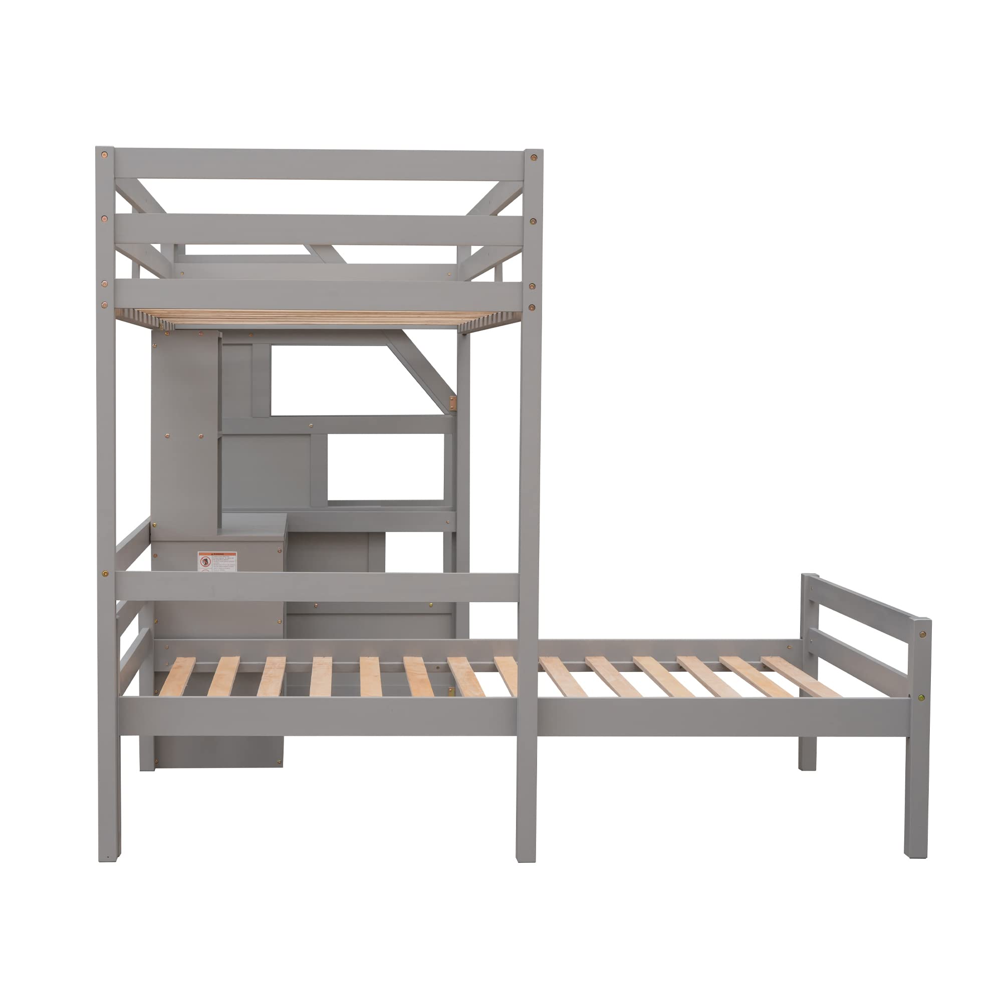 Twin Over Twin Bunk Bed with Stairs and Desk