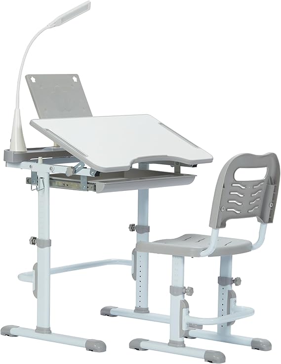 Kids Desk and Chair Set with Tilt Desktop and LED Light