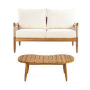 2 Piece Acacia Wood Patio Conversation Set with Loveseat