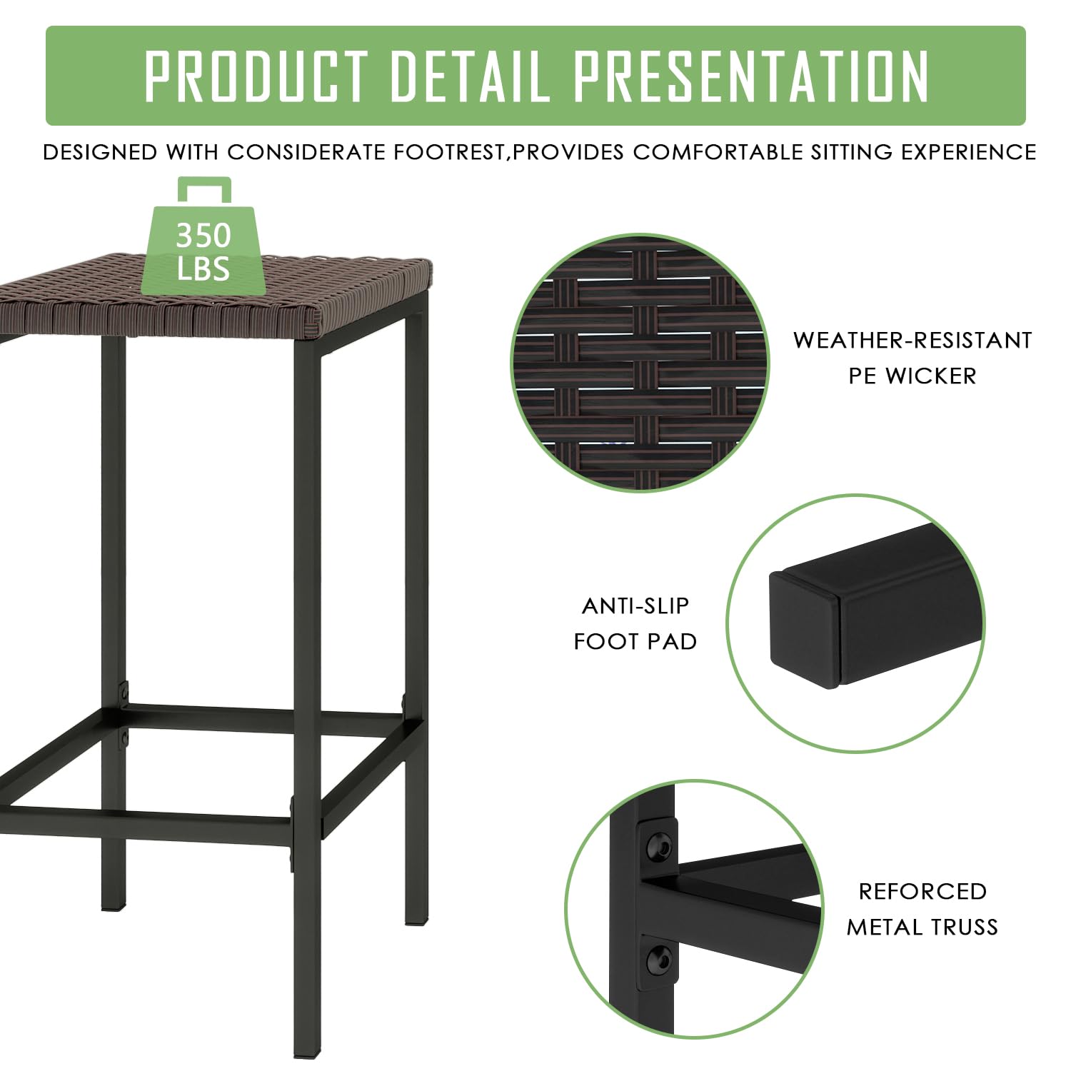 Outdoor Tiki Bar Set with 2 Stools