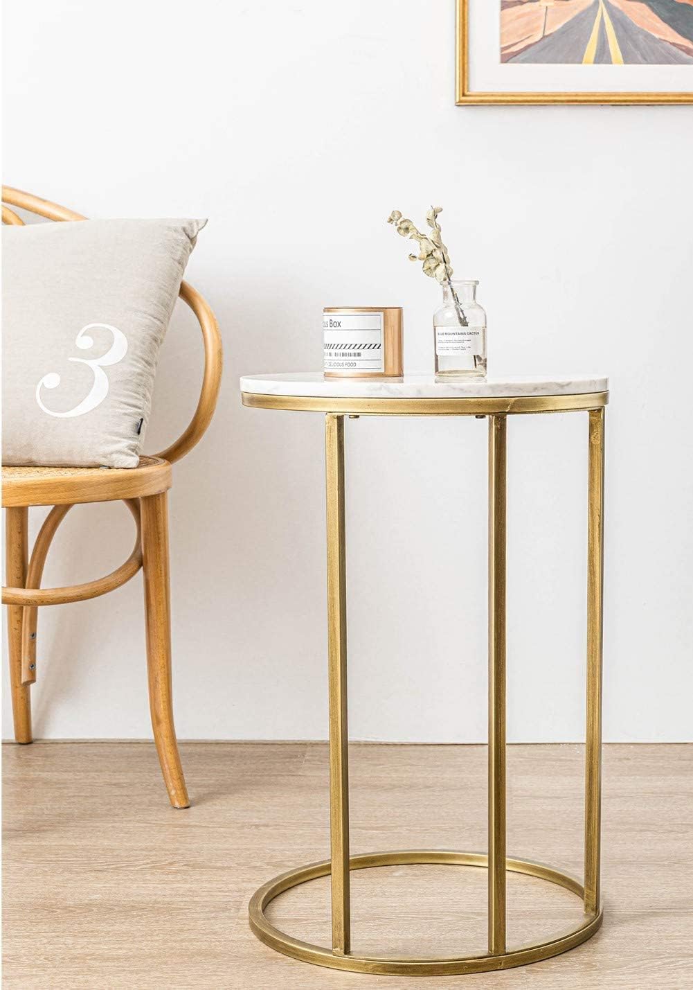 C-Shaped Marble End Table with Gold Frame