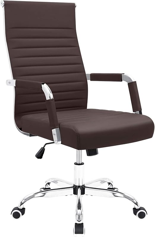 Ribbed Office Chair Mid-Back Leather Executive Swivel Chair with Arms