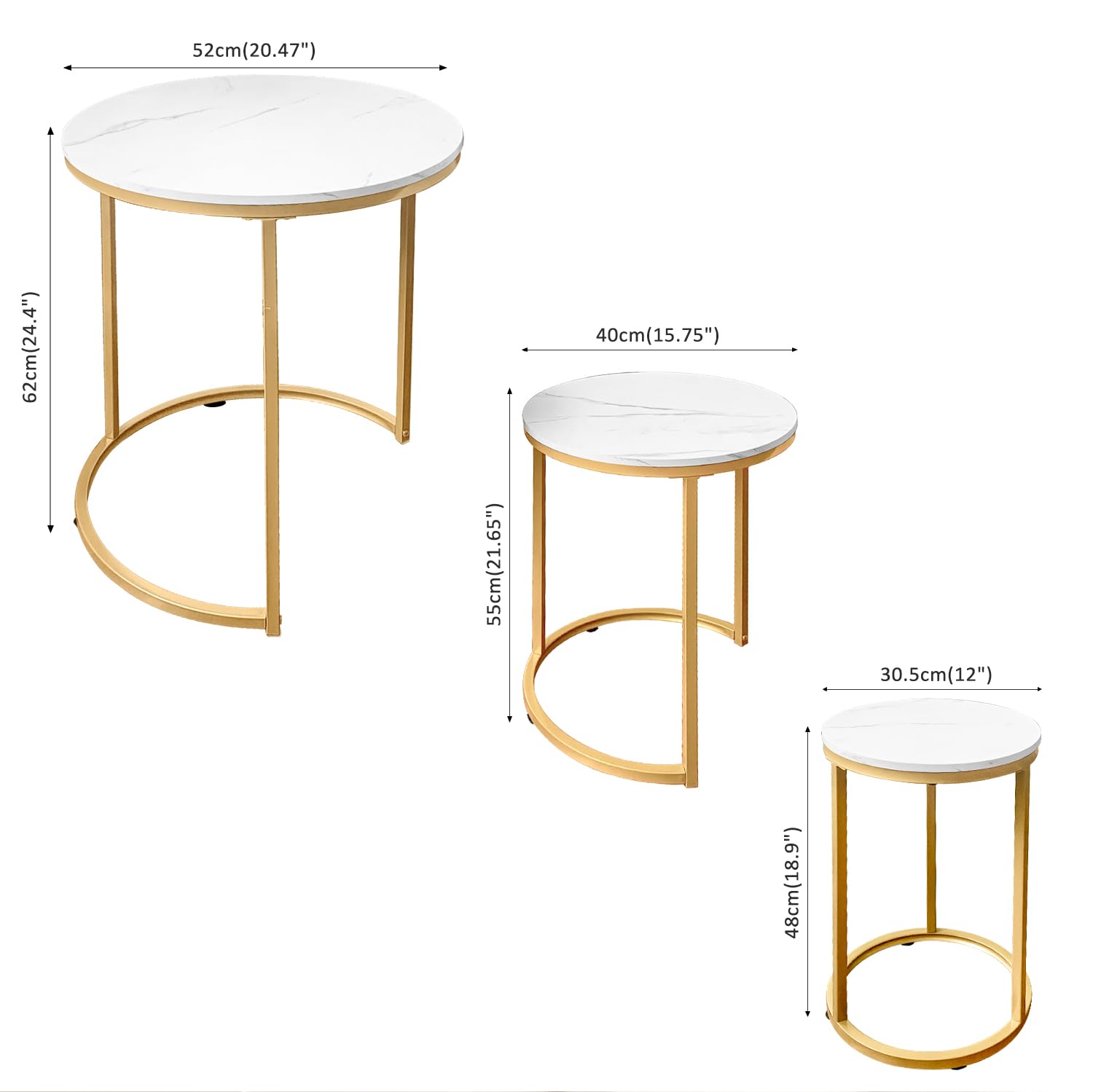 Nesting Tables Set of 3 Round Coffee Side Tables Gold